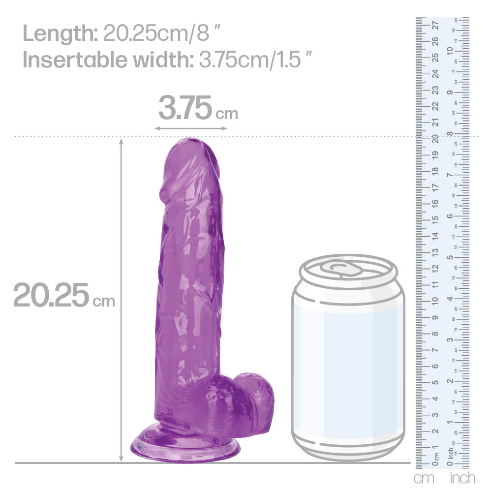 California Exotics Size Queen 6" Dildo w/ Suction Cup Base - firm & flexible 6" dong has a realistic phallic head & veiny shaft with a harness-compatible suction cup. Dimension.