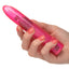 Sparkle 3-Speed Waterproof Mini Vibe has a tapered tip for pinpoint pleasure & has 3 vibration speeds packed in a fun glittery body. Pink-on hand.