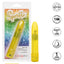 Sparkle 3-Speed Waterproof Mini Vibe has a tapered tip for pinpoint pleasure & has 3 vibration speeds packed in a fun glittery body. Yellow-package & features.