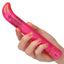 Sparkle 3-Speed Waterproof Slim G-Vibe has a long, slender body & an angled tip to target your G-spot w/ 3 vibration speeds. Pink-on hand.
