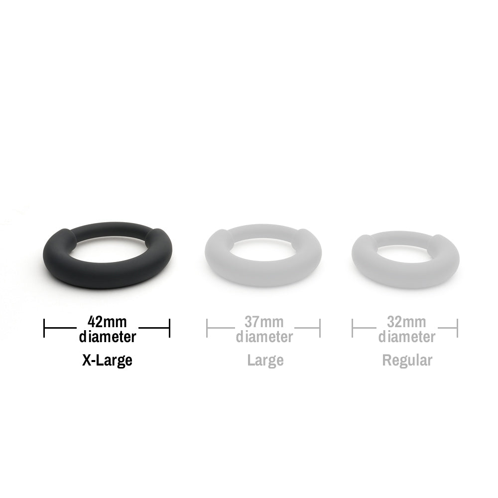 This unique cock ring has curved metal rods embedded inside soft silicone for a firm, snug fit that lifts & supports your erection to keep it harder for longer. X-large.