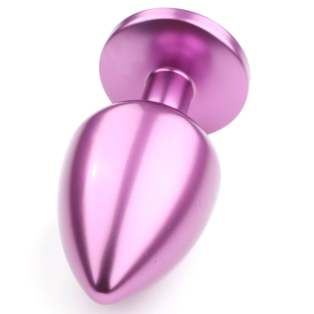 Seamless Metal Starting Butt Plug With Round Gem - Small - beginner-friendly & has a round crystal gem base that makes your booty look cute & glamorous. purple plug, violet gem 2