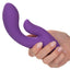 Stella Liquid Silicone Dual Pleaser Rabbit Vibrator has independent 12-mode vibrating motors in the G-spot head & a broad-faced clitoral arm that follow each other's curve for a close fit. On-hand.