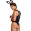 This sexy men's costume comes w/ a plunging cheeky-cut bodysuit, bowtie collar, French wrist cuffs & bunny ears + a tail. (5)