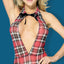 Sunspice Plaid Cutout Teddy Schoolgirl Costume has a plunging keyhole from collarbone to navel with a front-tie collared halter neck & high-cut leg to emphasise your hips & rear! (3)