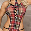 Sunspice - Plaid Lace Up Schoolgirl Halter Teddy & Tie - 81536 - red tartan one-piece has a sexy criss-cross lace-up front, waist cutouts, G-string bottom & halter/rear tie . with matching tie. (3)