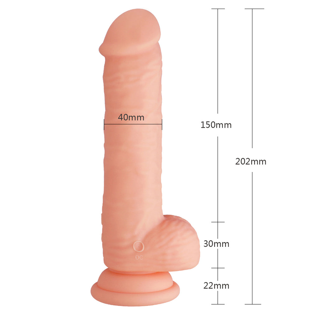 Escapade - Superior 6" Silicone Dong - realistically shaped vibrating dong features 10 thrilling vibration modes + one-key burst mode. Flesh, size chart