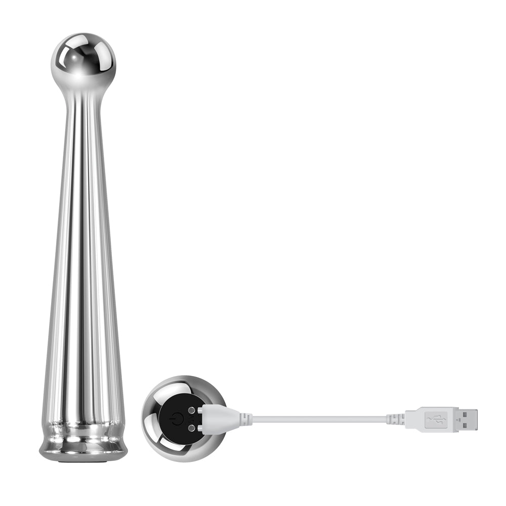 Adam & Eve - Tease Me Rechargeable Metal Vibrator. Alloy metal, great for temperature play, 9 vibration modes. USB cable incl.