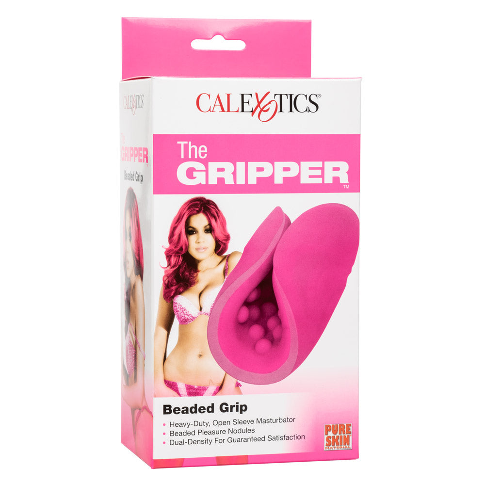 The Gripper Open Masturbator - Beaded Grip is textured with pleasure nodules to add sensational fun to your stroking sessions, solo or partnered. Package.
