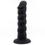 This suction cup dildo has a realistic phallic head & a ridged shaft w/ a spiralling helix pattern texture like a unicorn horn for more stimulation. Black.