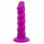 This suction cup dildo has a realistic phallic head & a ridged shaft w/ a spiralling helix pattern texture like a unicorn horn for more stimulation. Purple.