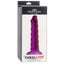 This beginner-friendly dildo has a realistic phallic head for natural-feeling penetration & a spiralling shaft texture like a unicorn horn. Purple - package.