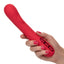 Throb Thumper G-Spot Vibrator - curved G-spot vibrator with pulsating, thumping massager pads. USB-rechargeable, waterproof, and travel-lockable for your convenience. Pink, in hand for size comparison