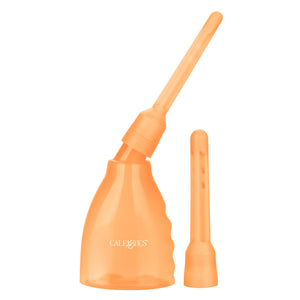 CalExotics Ultimate Douche Anal Enema Cleansing System - transparent container with 2 differently sized nozzles. Orange colour