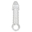  Ultimate Stud Textured Penis Extender Sleeve adds 2" of solid length & boosts girth w/ a studded texture for a partner to enjoy while the interior offers the wearer suction & ribbing. Clear.