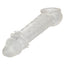  Ultimate Stud Textured Penis Extender Sleeve adds 2" of solid length & boosts girth w/ a studded texture for a partner to enjoy while the interior offers the wearer suction & ribbing. Clear. (3)