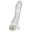  Ultimate Stud Textured Penis Extender Sleeve adds 2" of solid length & boosts girth w/ a studded texture for a partner to enjoy while the interior offers the wearer suction & ribbing. Clear. (4)