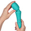 FemmeFunn - Ultra Wand - ergonomic wand has a comfy handle & flexible head that contains 10 vibration modes. rechargeable, textured body. Turquoise Blue, in hand bending
