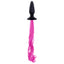Unicorn Tails Butt Plug - tapered plug with wide stopper and long flowing tail. Black plug and pink tail.