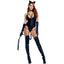 Full Length photo of Forplay Untamed Sexy Black Cat Costume with Cage Strap Details, Ear Headband & Elbow-length gloves