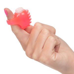 Vibrating Textured Finger Teaser Ring slips over your fingertip w/ a soft, stretchy ring & has a ribbed surface to enhance the single vibration speed. Pink.