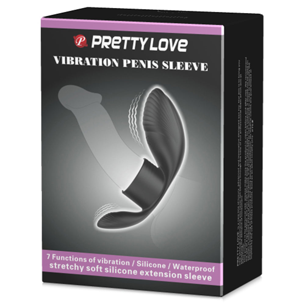 Pretty Love - Vibration Penis Sleeve - 7 mode vibrating cockring keeps him harder for longer & has 2 stimulating heads for her clitoris & perineum to enjoy. box