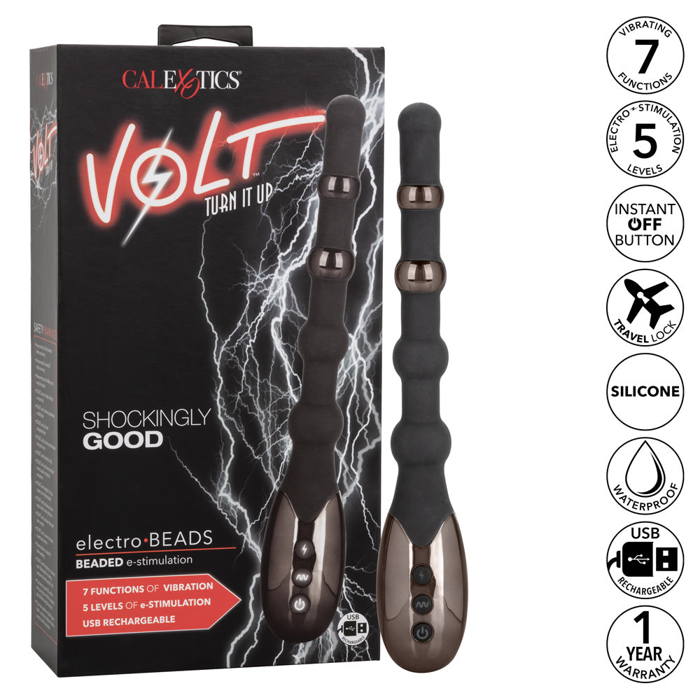These slim, flexible vibrating volt anal beads for easy insertion & has 2 conductive electro-stimulation beads w/ independent shock functions. Features