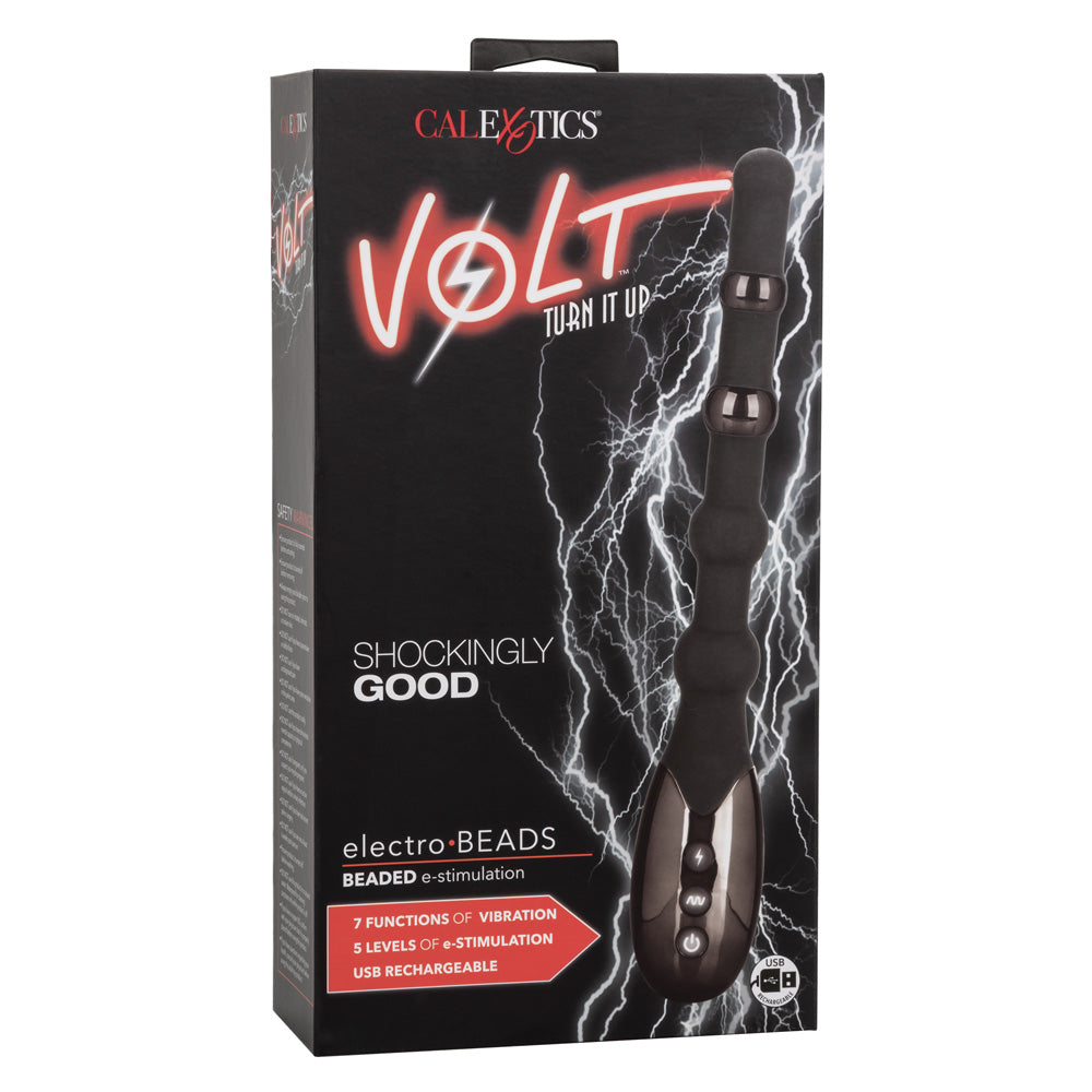 These slim, flexible vibrating volt anal beads for easy insertion & has 2 conductive electro-stimulation beads w/ independent shock functions. Box