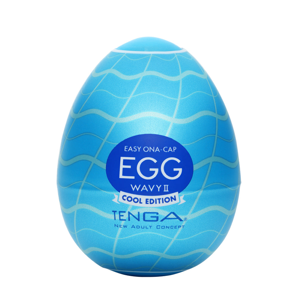 Tenga Egg - Cool Edition - disposable masturbator features the Wavy II texture & includes cooling lubricant for refreshingly stimulating stroking.
