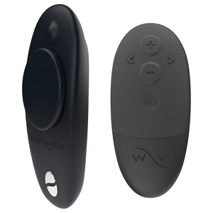 We-Vibe Moxie+ App-Compatible Clitoral Panty Vibrator With Remote is a wearable panty vibrator that stimulates the clitoris & vulva hands-free w/ whisper-quiet vibrations through the remote control or app. Black. 