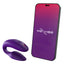 We-Vibe Sync 2 App-Compatible Couples Vibrator With Remote stimulates the wearer's clitoris + G-spot while the flat underside leaves room for a penetrating partner. Purple. App-compatible. 