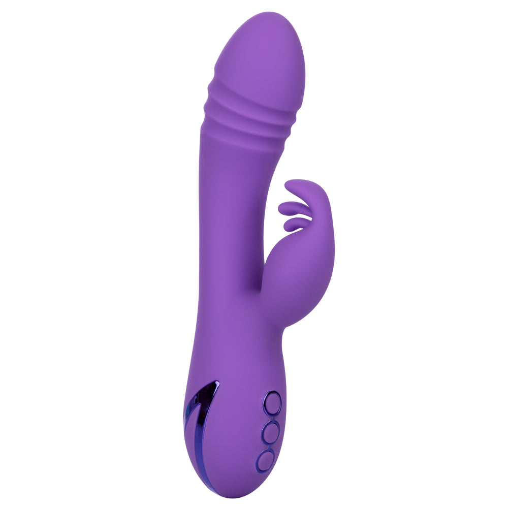 California Dreaming - West Coast Wave Rider - rotating rabbit vibrator has a ribbed shaft & curved, textured G-spot head + a triple-layered flickering clitoral teaser for dual pleasure. Purple 3