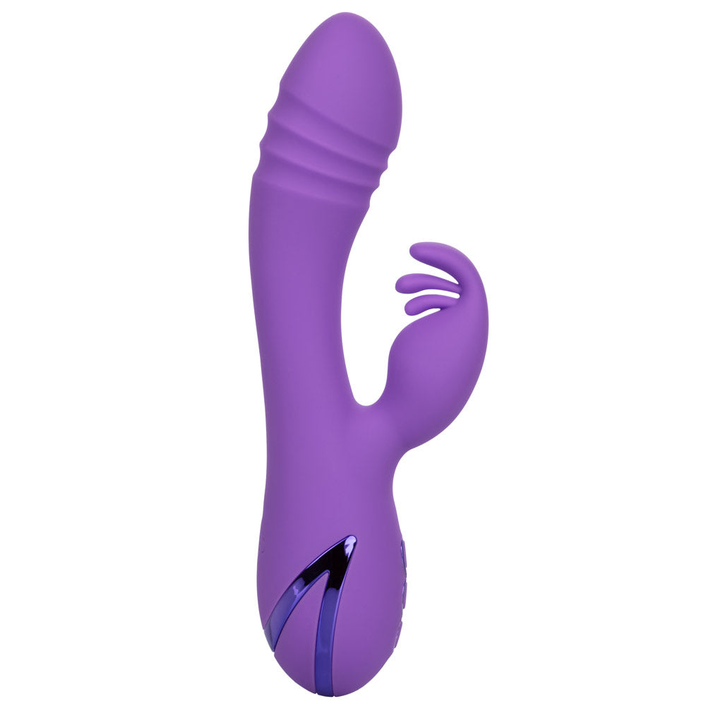 California Dreaming - West Coast Wave Rider - rotating rabbit vibrator has a ribbed shaft & curved, textured G-spot head + a triple-layered flickering clitoral teaser for dual pleasure. Purple