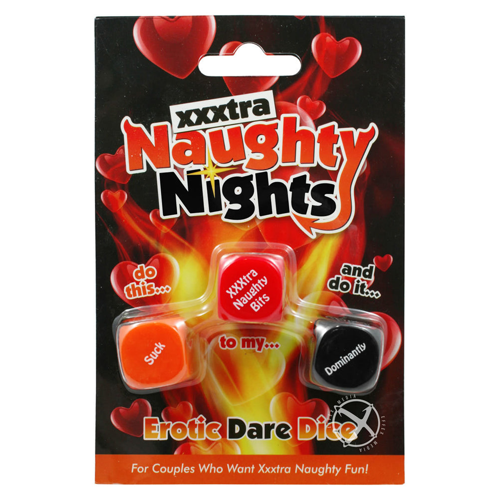 XXXtra Naughty Nights Erotic Dare Dice - 3 dice tell you what to do to your lover, what part of their body to do it to & how to do it.