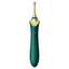 Zalo Bess 2 Warming Clitoral Vibrator has 8 vibration modes in dual quiet but powerful motors & includes a clitoral, G-spot, nipple & anal attachment for versatile fun. Turquoise green.