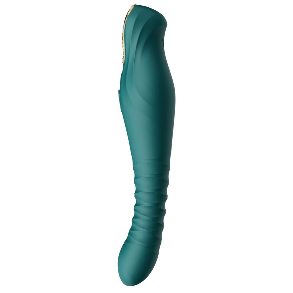 Zalo - King Vibrating Thruster - embellished with gold & Swarovski crystal to add luxe to your sex toy collection! Has 4 vibration & 8 thrusting modes. Turquoise Green (3)