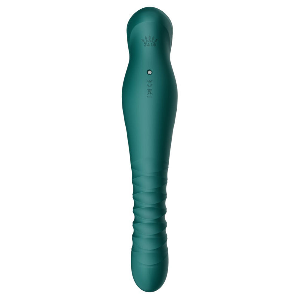 Zalo - King Vibrating Thruster - embellished with gold & Swarovski crystal to add luxe to your sex toy collection! Has 4 vibration & 8 thrusting modes. Turquoise Green (4)
