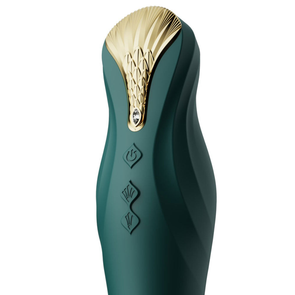 Zalo - King Vibrating Thruster - embellished with gold & Swarovski crystal to add luxe to your sex toy collection! Has 4 vibration & 8 thrusting modes. Turquoise Green (6)