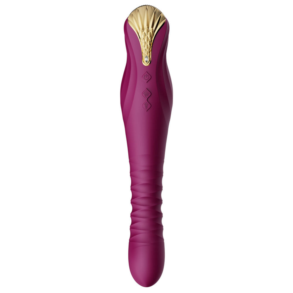 Zalo - King Vibrating Thruster - embellished with gold & Swarovski crystal to add luxe to your sex toy collection! Has 4 vibration & 8 thrusting modes. Velvet Purple