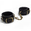 Zorba Calfskin & Lambskin Leather Wrist Cuffs With Gold Chain have a luxe gold connector chain, adjustable buckle & 2 D-rings to work w/ other BDSM accessories.